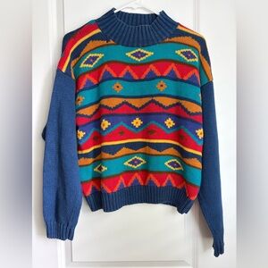 Vintage 90s Multicolor Geometric Crewneck Sweater